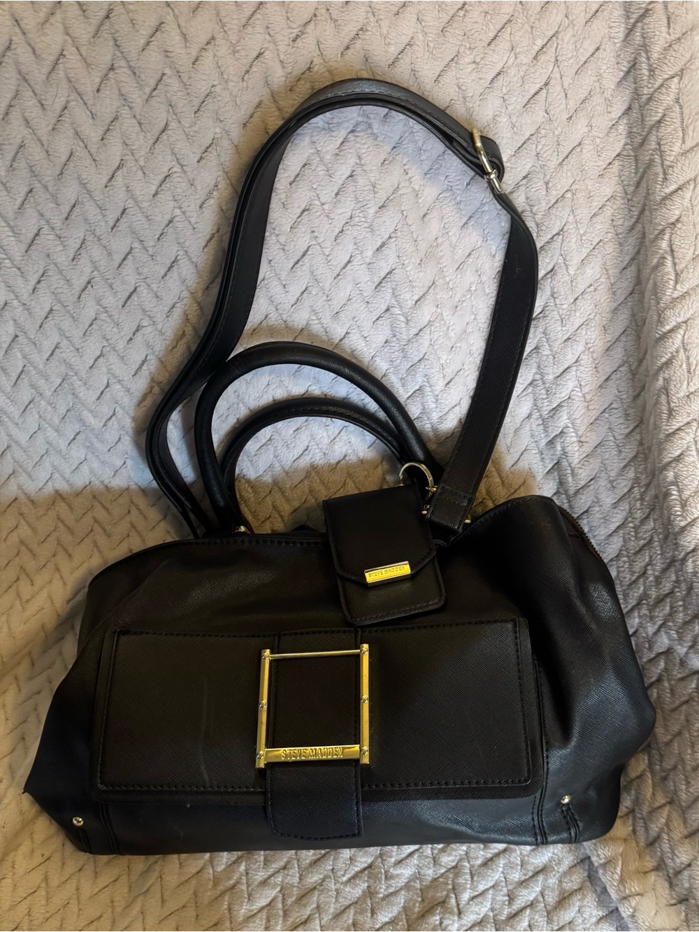 Steve Madden Black Shoulder Satchel with Gold Hardware